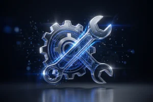 Glass gear and wrench crossed together