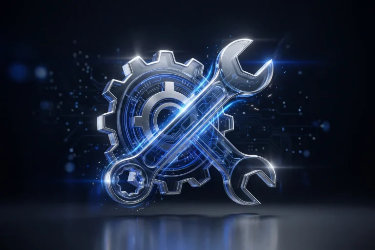 Glass gear and wrench crossed together