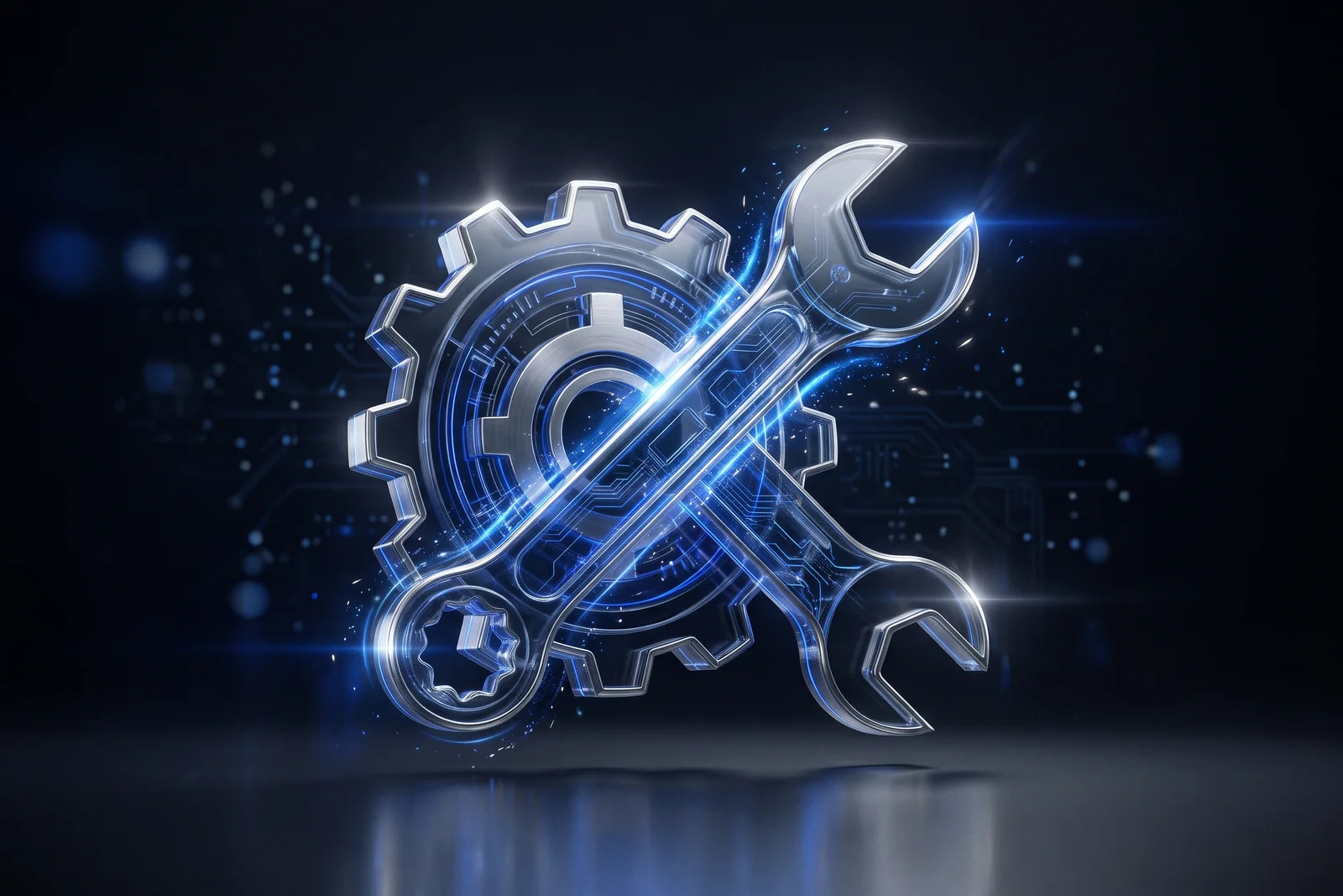 Glass gear and wrench crossed together
