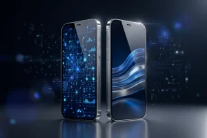 Two smartphones with different app screens