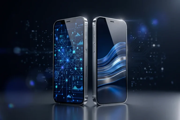 Two smartphones with different app screens